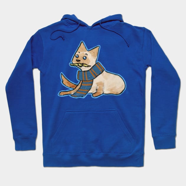 Cat scarf blue and bronze Hoodie by bitingnclawing